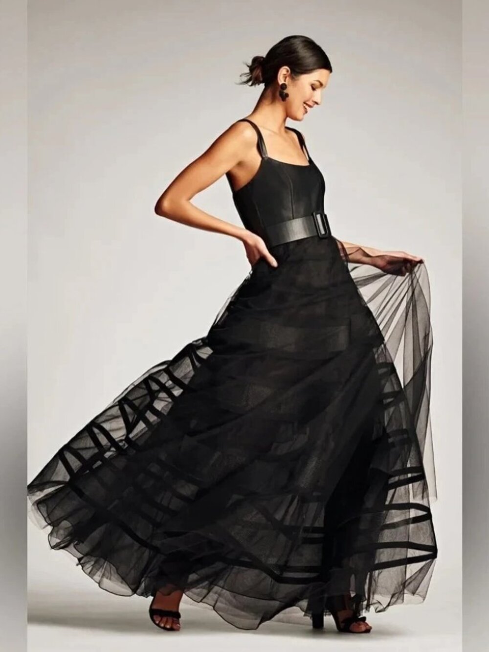 Sachin & Babi Black Veruca Vegan Leather Bodice Mesh Gown - Picture 2 of 4